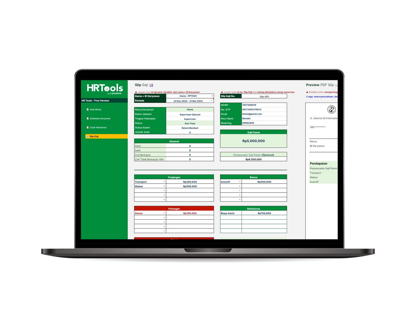 Template Slip Gaji Gratis - Google Sheets